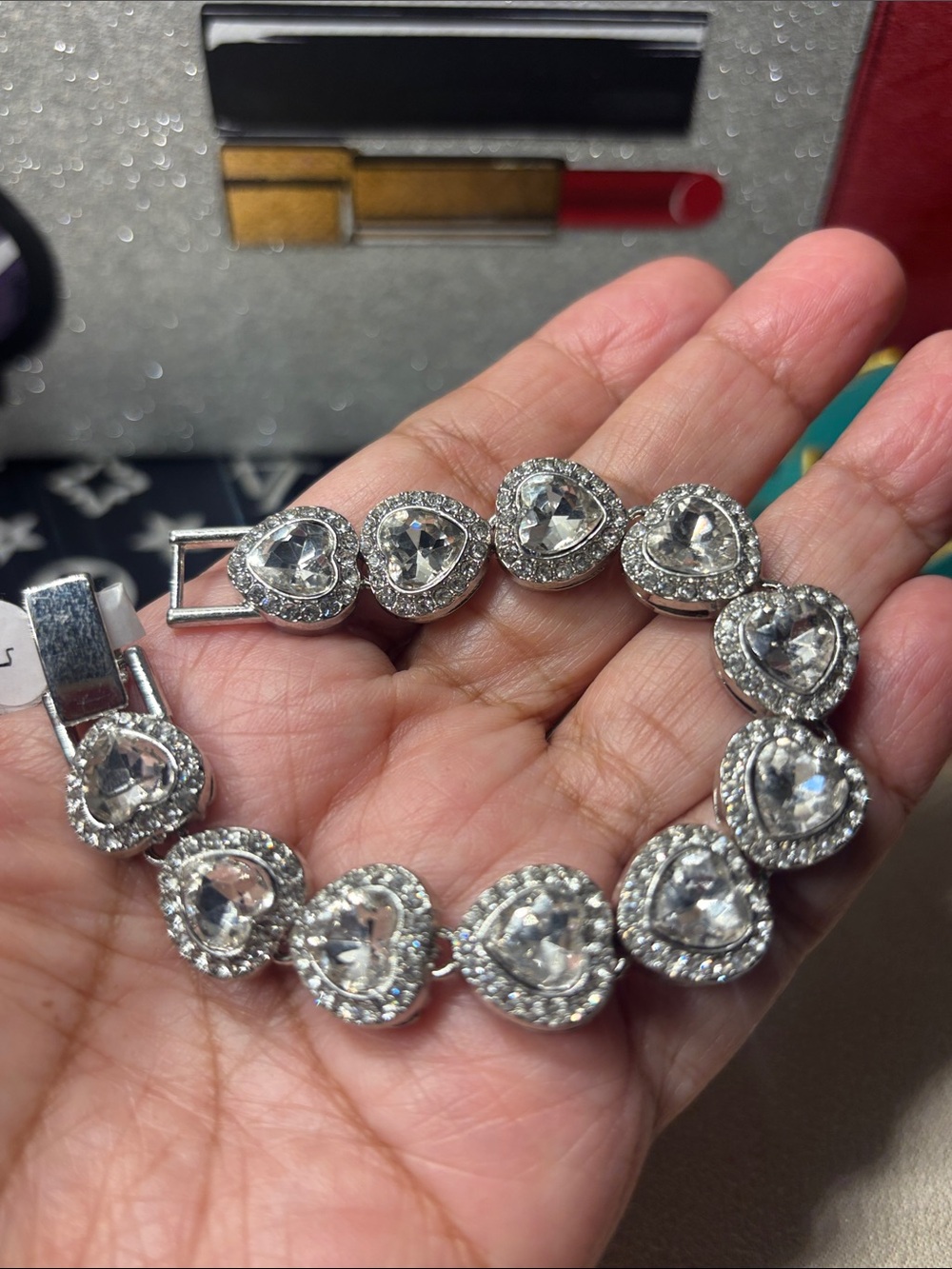 7” Silver Heart Crystal Bracelet - Elegant Women's Jewelry